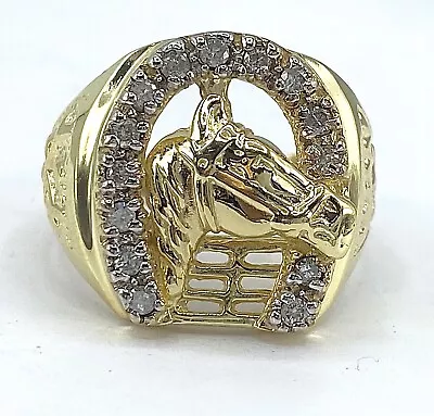 .45 Ct NATURAL DIAMOND Mens Horseshoe Pinky Ring 14k Yellow Gold • $788