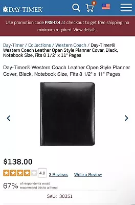 Vintage Day Timer Western Coach Open Style Planner Black Leather Fits 8.5”x11” • $18.50