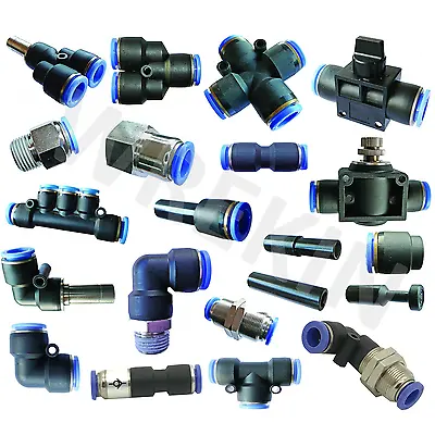 £2 • Buy Pneumatic Push Fit Connectors Sizes 4mm 6mm 8mm 10mm 12mm Elbow Straight Cross 
