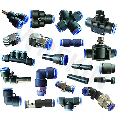 £2.50 • Buy Pneumatic Push Fit Connectors Sizes 4mm 6mm 8mm 10mm 12mm Elbow Straight Cross 