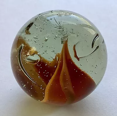 Vintage Estate Large Shooter Marble Clear With Rust Red Ribbons • $12.99