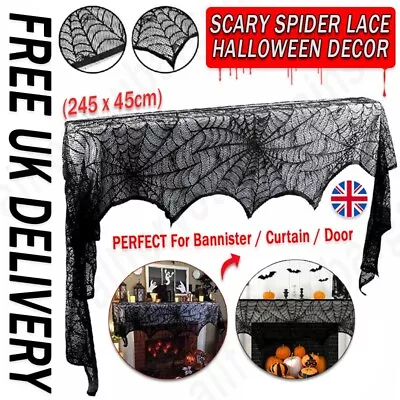 Large Halloween Black Lace Spider Cloth Design Table Dress Fancy Party Decor UK • £4.97