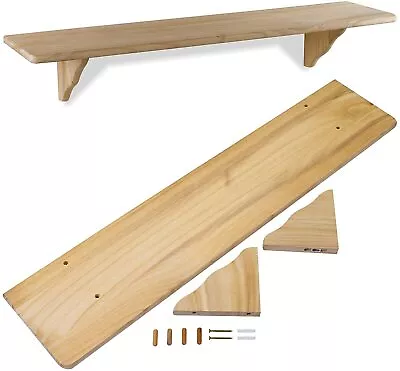 Large Natural Wood Wooden Shelf Storage Unit Stand & Fittings Wall Mounted 3 FT • £12.90