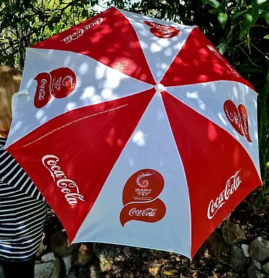 Vintage Coca-Cola Compact Folding Umbrella 2010 Commonwealth Games Delhi • $19.95