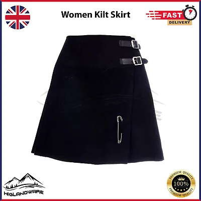 Women Mini Skirt Black 16  Long Ladies Scottish Kilt Skirts Acrylic Wool • $23.61