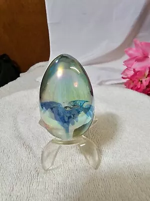 Vtg Signed 84 MSH Blue Flower Paperweight Figurine Mt St Helens Egg W/ Stand • $17.99