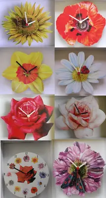 English Country Garden Flower Wall Clock.new. 8 Styles Poppy Sunflower Etc • £16.99