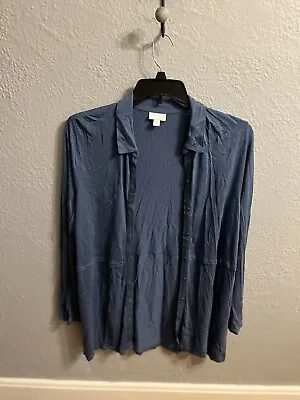 J Jill Top Womens Blue Size Large Button Up Long Sleeve Tunic Shirt • $13