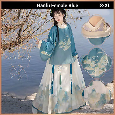 Hanfu Women Traditional Ming Style Round Neck Gown Horsefaced Skirt Set Dress AU • $73.55