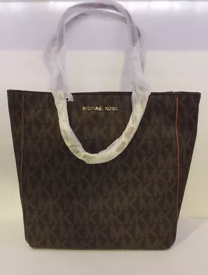 New Michael Kors Large NS Harper Tote Pvc Leather Brown Monogram Shoulder Bag • $169.99