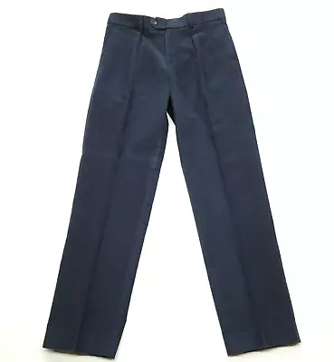 Joseph Turner Moleskin Trousers Men Blue 34 X 32 Pleated Cotton Mid-weight Pant • $58.88