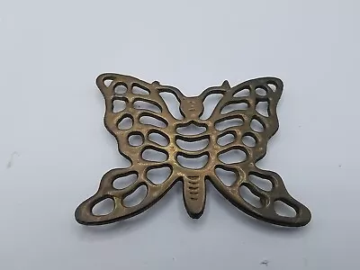 Vintage Brass Butterfly Trivet Wall Hanging Footed Mid Century Modern MCM 3.5x3 • $7.99