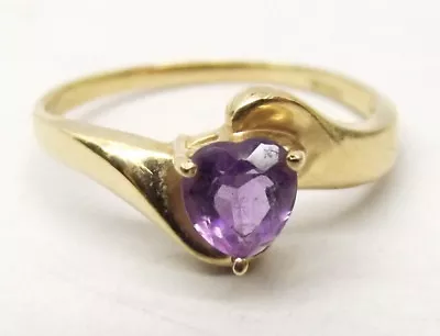 Vtg 10K Gold Heart Cut Amethyst Ring Sz 7 Estate Cocktail February Birthstone • $99.99