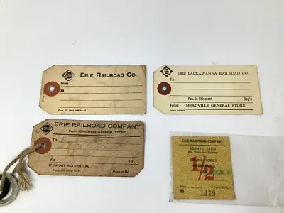 Vintage Erie Lackawanna Railroad Package Tags Meadville PA Ticket Stub Train • $10