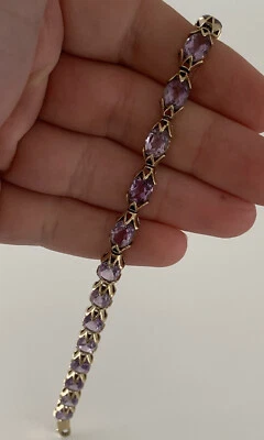 £46 • Buy 9ct Gold Huge Amethyst Heavy Tennis Bracelet, 9k 375 (14.2 Grams)