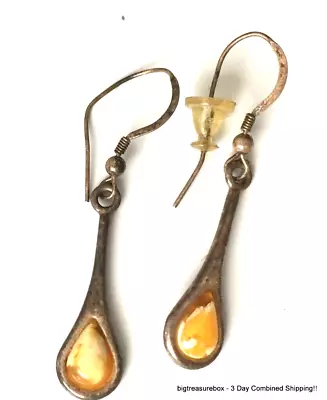 Vintage Earrings MARKED 925 STERLING SILVER Pierced Dangle Baltic Amber Lot Y • $1.48