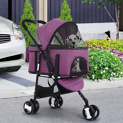 Pet Stroller Folding Dog Stroller 3 Wheels Cat Travel Stroller W/ Storage Basket • $76.89