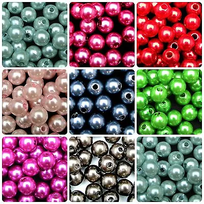 100 Pcs - 8mm Acrylic Round Faux Pearl Beads Plastic Kids Craft Beading ML • £1.49