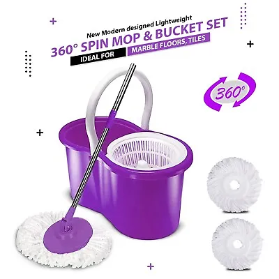 £10.95 • Buy 360° Floor Magic Spin Mop Bucket Set Microfiber Rotating Dry Heads With 2 Heads