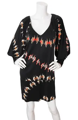 Issa London Dress US 4 Silk Jersey Printed V-Neck Long Sleeve Mini Black • $29.22