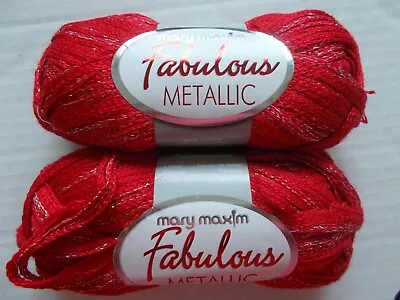 Mary Maxim Fabulous Metallic Ruffle Mesh Yarn Red Lot Of 2 • $18.99