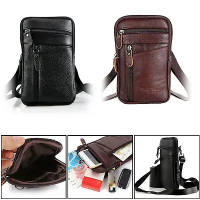 Men's Leather Small Bag Fashion Phone Pouch Belt Bag Shoulder Crossbody Pack Bag • $11.47