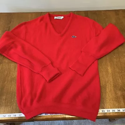 VTG 80s Izod Lacoste Mens Pullover Sweater Size L Red Croc Grandpa Mr. Rogers • $24.95