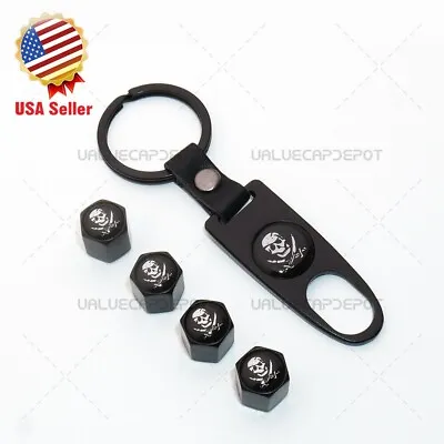 3D Car Wheel Tire Valve Dust Stems Air Caps Keychain Pirate Skull Logo 3 • $27.90