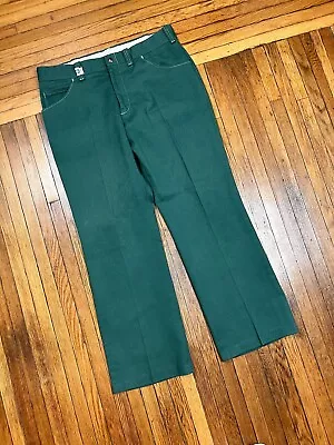 Vintage 70s Montgomery Ward Pleated Pants Pine Green Talon Zipper Flare Leg • $34.99