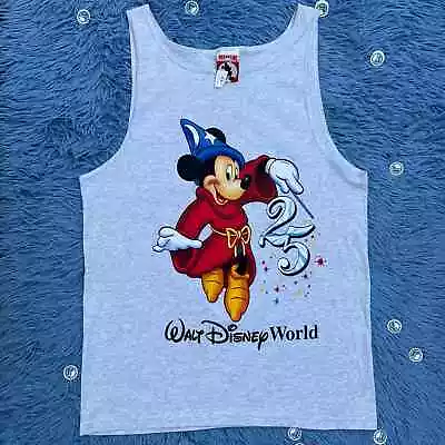VINTAGE Walt Disney World Mickey Mouse Wizard Tank Top Size Large Mens Gray 90s • $18