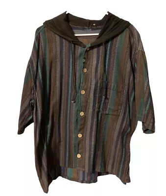 Unbranded Men’s VTG 90s Baja Striped SS Button Down Hoodie Size L • $25