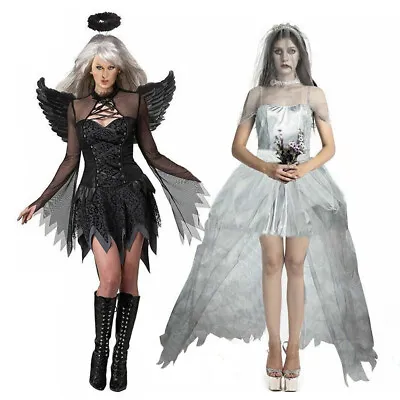 Ladies Adult Dark Fallen Angel Fancy Dress Costume Halloween Black Fairy Outfits • £15.98