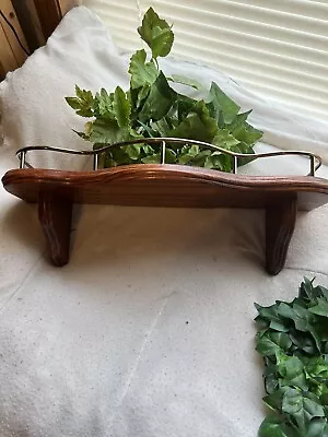 Vintage Home Interior Solid Wood Wall Shelf Brass Railing Plate Groove Homco • $22.50