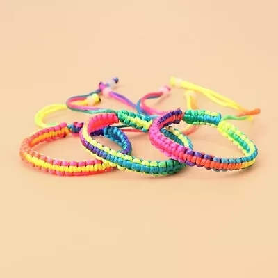 10 X Rainbow Macrame Multi-Coloured Braided Cord Thread Friendship Bracelets • $5.14