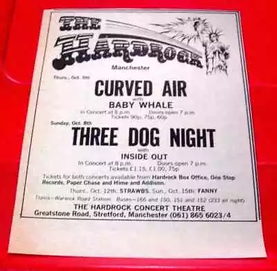 Curved Air/Three Dog Night Manchester Gig ORIG 1972 Press/Mag ADVERT 7 X 5.5  • £1.99