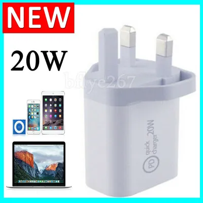 20W UK Plug USB-C Fast Wall Charger Power Adapter For IPhone 12/11/8/ Pro IPad • £5.28