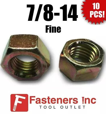 (Qty 10) 7/8-14 Fine Grade 8 Finish Hex Nuts Yellow Zinc Plated Hardened • $20.89