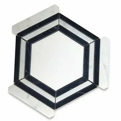 T35AXP Thassos White Marble Hexagon Nero Strip Gerama Mosaic Tile Polished • $16.99