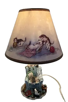 Vintage Side Table Lamp Playful Kittens On An Armchair & Original Matching Shade • $49.99