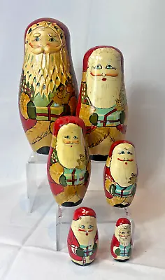 Russian Nesting Dolls Old World Santa Claus Christmas Wooden Six Piece Stacking • £48.16