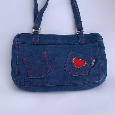 Moschino Denim Purse Heart Logo Designer Two Strap Shoulder Bag Sample Blue Red • $28