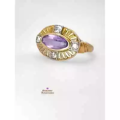 14K Yellow Gold Amethyst Diamond Ring Old European Cut Antique Size 5.5 • $959