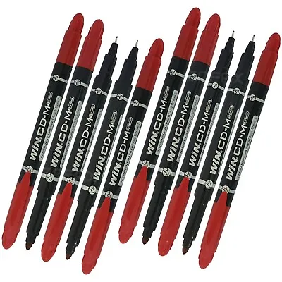 10 X WIN CD-M Fine Medium Soft Point Tip CD OHP Dual RED Permanent Marker Pens • £4.99