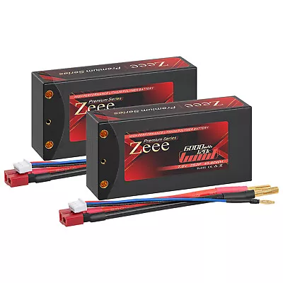 2xZeee 2S Shorty Lipo Battery 6000mAh 7.6V 120C 5mm Bullet Deans For RC 1/10 Car • $108.99