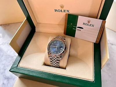 $11999.99 • Buy Rolex Datejust 41mm Blue Dial Roman Numerals Jubilee Watch 126334 Box And Paper