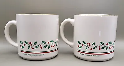 Set Of 2 Vintage 1987 Arbys Christmas Coffee Mugs Holly Berries 12 Fl Oz  • $6.49
