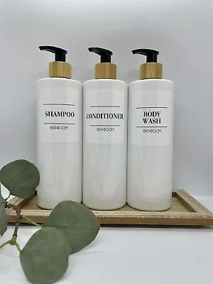 £16.58 • Buy Personalised White Minimalist Label Bathroom Pump Bottles Bamboo Free Postage