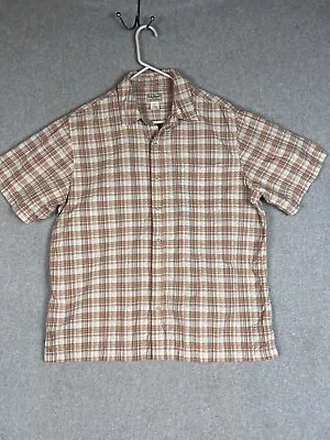 LL Bean Shirt Men’s Large Button Up Plaid Short Sleeve Nylon Textured Multicolor • $14.39