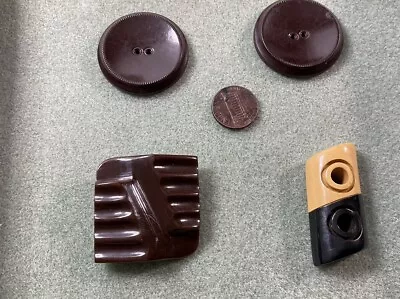4  Vintage Brown Bakelite Buttons One Two-toned  Tested Largest 1.5” Square • $10