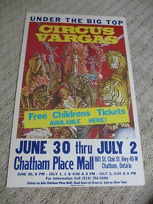 $9.99 • Buy VINTAGE 1970's Circus Vargas Poster Chatham Ontario Canada *